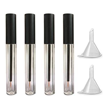 Imagem de 4 tubos de delineador vazios transparentes de 5 ml com tampa preta, frasco de líquido recarregável para crescimento de cílios, tubo de plástico para delineador com pincel, tubo de rímel de óleo de