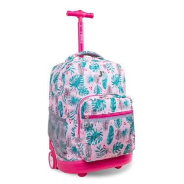 Imagem de J World New York Sunrise Mochila com rodinhas, Mochila com rodinhas do nascer do sol. Bolsa com rodas, Folhas de Palme, 18"
