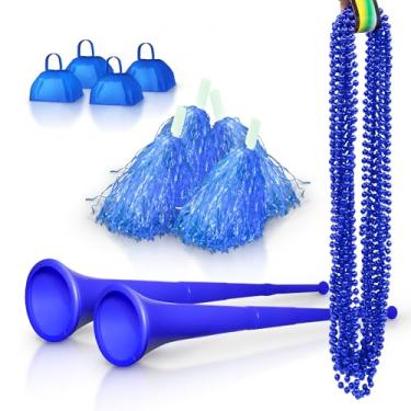 Imagem de Windy City Novelties School Spirit Kit with 4 Cowbells, 4 Pom Pom, 2 Collapsable Stadium Horns, 12 Beaded Necklaces - Blue