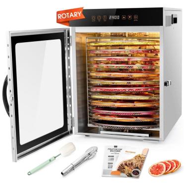 Imagem de Desidratador de Alimentos Rotativo com 12 Bandejas em Aço Inoxidável e Ventilador Duplo de 1000W, Ideal para Desidratação de Diversos