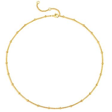 Imagem de WEARON Gargantilha feminina banhada a ouro 18 K com contas delicadas, gene fígaro, coração, espinha de peixe, clipe de papel, gargantilha delicada, presente para mulheres, Latão, Sem Pedra Preciosa