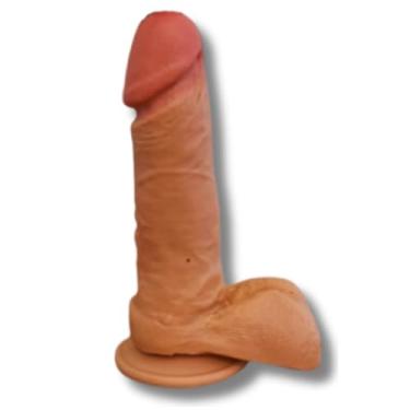 Imagem de Pênis Realístico Com Ventosa Escroto Consolo Dildo Grande Vibrador Vibes 17cm Maciço Silicone