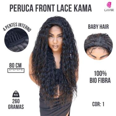 Imagem de Peruca Front Lace Cacheada 100% Bio Fibra 80Cm - Repartição Livre Acab
