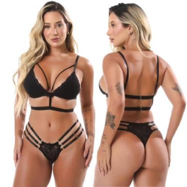 Imagem de Conjunto De Lingerie Íntimo Gladiador 3 Tiras Feminino Renda Strappy C