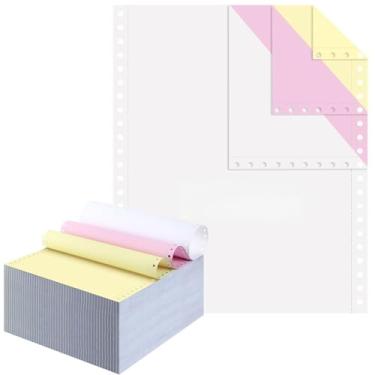 Imagem de Watersay 24 x 27 cm de alimentação contínua, para impressoras matriciais, papel de computador contínuo perfurado esquerdo e direito, 1000 folhas, 3 partes, branco/rosa/amarelo para recibos, faturas