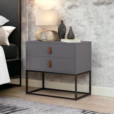 Imagem de Mesa De Cabeceira Unic 60 Cinza Com Pés Em Metalon Preto