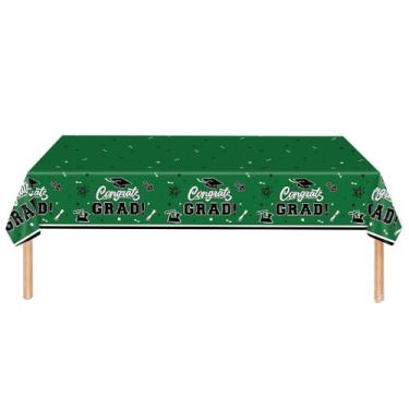 Imagem de yinupet Toalha de mesa de formatura com 3 peças, toalha de mesa Congrats Grad para turma de 2024, decorações de mesa de festa de formatura, impermeável, retangular, descartável, 137 x 272 cm (verde)