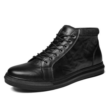Imagem de Arkbird Tênis masculino de couro, moderno, clássico, casual, Chukka, cano curto, Preto em relevo, 40