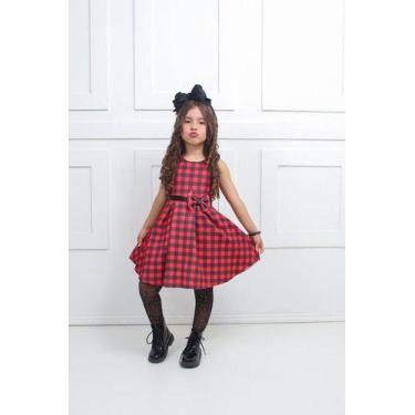 Imagem de Vestido Infantil De Festa Junina Xadrez Vermelho Com Cinto de Laço Tec