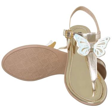 Imagem de Sandália Infantil Feminina com Salto Borboleta Branca Tira T Fivela (Dourada, BR, Criança de 9 a 12 anos, Numérico, 28)