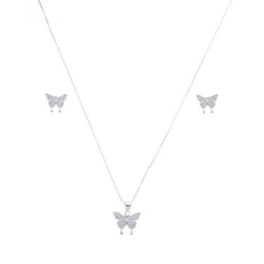 Imagem de Conjunto Colar Pingente Brinco Borboleta Craveajda Prata 925 - DR Jóia