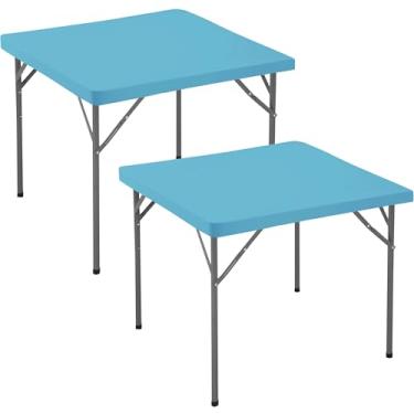 Imagem de Enjoyidea Toalha de mesa quadrada justa, 91 x 91 cm, pacote com 2, cartão azul claro, elastano elástico, toalha de mesa dobrável pequena para cozinha, jantar, piquenique, pátio, mesas de festa ao ar