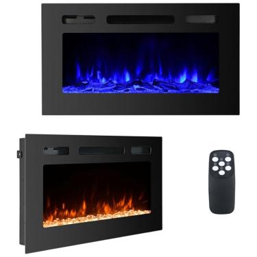 Imagem de Lareira Elétrica de Embutir A43x76L cm com Temporizador, Controle Remoto e Digital, 110V 1500W, Eueiriup, Preta