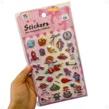 Imagem de Cartela de Adesivos 3D - Animais Comidas Dinossauro Unicornio Astronau