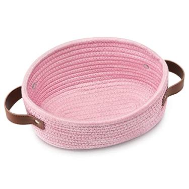 Imagem de ABenkle Mini cesta de armazenamento de corda de algodão – cesta de presente decorativa oval para berçário, vazia – 24 cm x 15 cm x 3,9 cm