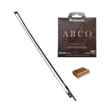 Imagem de KIT Arco Para Violino 4/4+Jogo de Cordas Giannini+Breu Smart