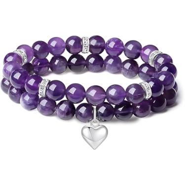 Imagem de Unurgoonit Conjunto de pulseiras de cristal ametista para mulheres, pulseira de cura de pedra preciosa roxa com pingente de borboleta, Pedra, Sem Pedra Preciosa