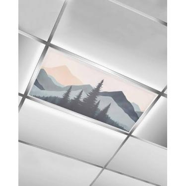 Imagem de Aquarela floresta árvore montanhas paisagem paisagem paisagem cobertura de luz fluorescente, abajur de teto com 10 luminárias ímãs, filtro de luz impresso painel de cobertura para qualquer lugar