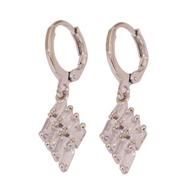 Imagem de Sunsoul Por Touchstone Indian Bollywood Tendências feitas à mão aparência de diamante cravejado em forma de baguete zircônia cúbica elegante designer joias pendentes brincos de argola em tom prata para mulheres., Sem Pedra Preciosa