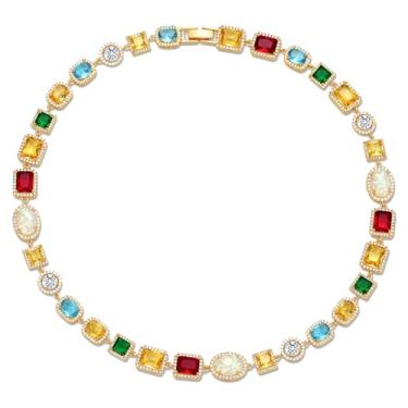 Imagem de Colares de tênis masculinos, delicados banhados a ouro 18 K, diamante, corrente de zircônia cúbica com esmeralda, rubi e água-marinha para homens, presentes de aniversário de casamento, dia dos