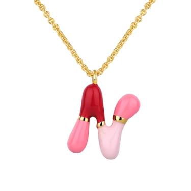Imagem de Kainier Colar com letra bolha com inicial para mulheres e meninas, pingente colorido com nome do alfabeto, pingente delicado fofo banhado a ouro 14 K, joias para presentes, Banhado a ouro, Sem Pedra