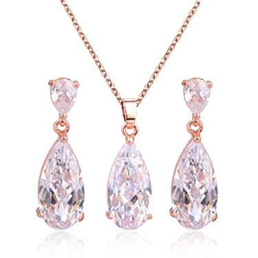 Imagem de Conjunto de joias de casamento para damas de honra - Conjunto de brincos de colar de diamante de zircônia cúbica de zircônia cúbica de cristal de zircônia esterlina para noiva, mãe da noiva, festa de