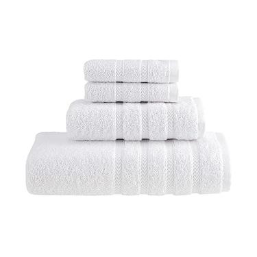 Imagem de HALLEY Conjunto de toalhas turcas (4 peças) 650 GSM altamente absorvente super macio 100% algodão - 1 toalha de banho 1 toalha de mão 2 toalhas de banho (branca)