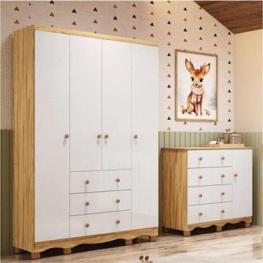 Imagem de Quarto de Bebê Guarda-roupa 4 Portas e Cômoda 100% Mdf Nina Espresso M