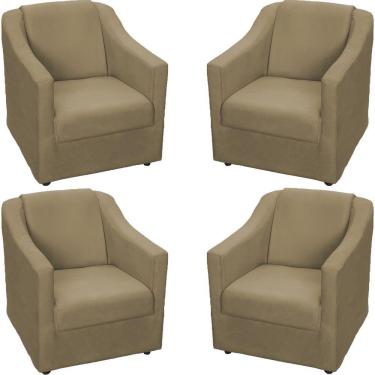 Imagem de Kit 4 Poltronas Mila Pé De Plástico Cromado - Nude Suede