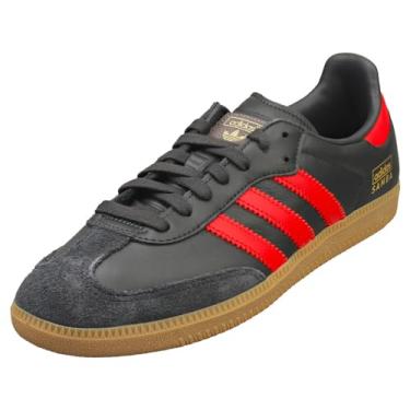 Imagem de adidas Tênis de futebol clássico Samba masculino, Carbono/Better Scarlet/Gum, 7 Women/5.5 Men