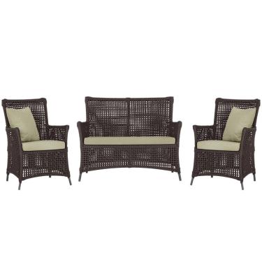 Imagem de Jogo Sofá e 2 Poltronas de Área Igapó Alumínio Pintura Preta Corda Náutica Estofado 7 Trama