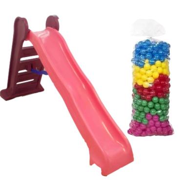 Imagem de Escorregador Grande 4 Degraus Infantil Brinquedo Parquinho de Plástico-Escorrega Todas Idades + Bolinhas coloridas 100un Brinde