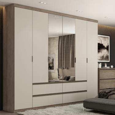 Imagem de Guarda Roupa Casal com Espelho 6 Portas 4 Gavetas Nobre Glass THB - Rustico com Off White