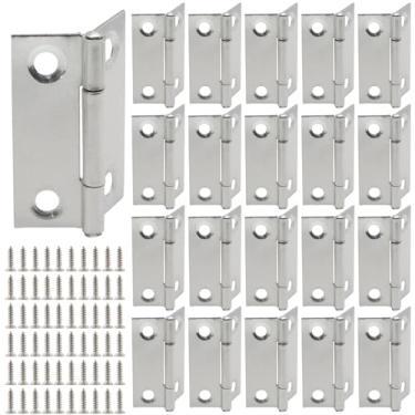 Imagem de Luomorgo Pacote com 20 mini dobradiças de 1,5 polegadas, dobradiças de armário de aço inoxidável, dobradiça de porta dobrável pequena para caixa de madeira, artesanato (prata)