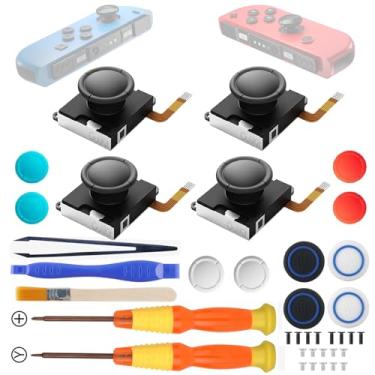 Imagem de GuliKit Joystick de substituição TMR Joycon, joystick eletromagnético TMR atualizado para Switch Joycon, Switch OLED e Lite com várias tampas de bastão de cores e kit de reparo (NS40-T 2 pares)