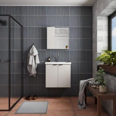 Imagem de Gabinete de Banheiro Montado em Madeira Nude 60cm Aster c/ Lavatório e