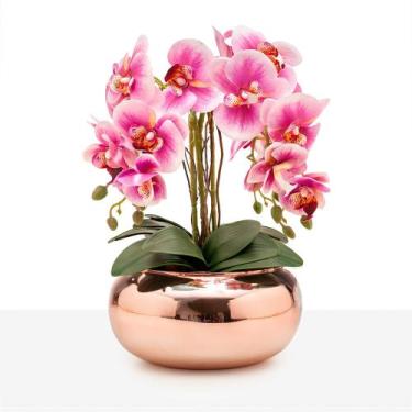 Imagem de Arranjo Orquídea Silicone 4 Hastes Vaso Espelhado Rosê Gold - Floralis