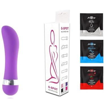 Imagem de Vibrador Feminino Estimuilador de Ponto G Multivelocidades - 2 Gel Lubrificante Sachê Sabores