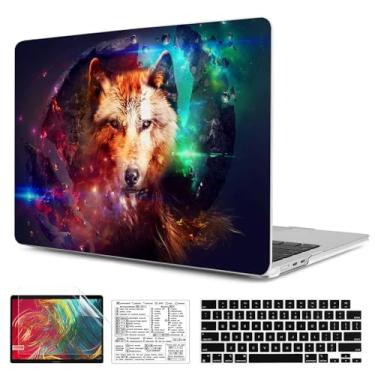 Imagem de QCzyc Capa de plástico compatível com MacBook Air de 15 polegadas M4 2025 2024 2023 versão A3241 M3 A3114 M2 A2941 com capa de teclado e adesivo de teclado Mac OS (lobo)