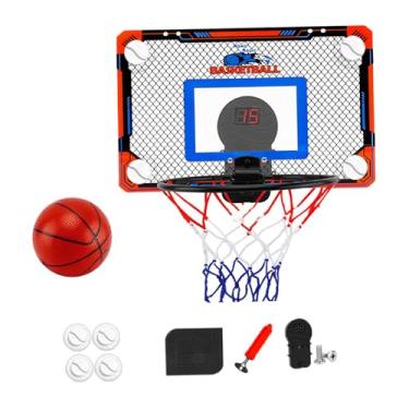Imagem de UGPLM Durabilidade de aros de basquete de porta de basquete montada na parede, com bolas, acessórios, mini argola dobrável para crianças, com Pontuação, Pequeno