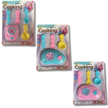 Imagem de Kit Mini Cozinha Infantil Talher Fogão Garfo Faca Colheres Cores Sorti