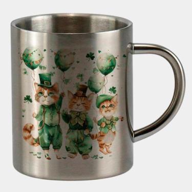 Imagem de Caneca de Inox Premium Prateada 400ml TURMA GATINHOS ST PATRICKS DAY 1