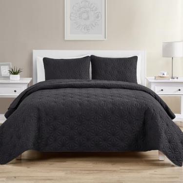 Imagem de VCNY Home - Conjunto de colcha casal/queen, roupa de cama leve e macia com fronhas combinando, essenciais para dormitório (cinza caleidoscópio, casal/queen)