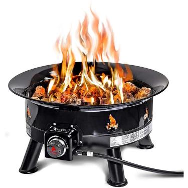 Imagem de Outland Living Lareira Firebowl sem fumaça, lareira redonda a gás propano portátil para uso externo com capa durável resistente a UV e intempéries, 61 cm de diâmetro 58.000 BTU, preta, 883 mega, para