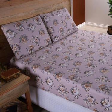 Imagem de Jogo De Lençol Casal 3P Estampado 400F Elástico Rosa Branca - Beatriz 