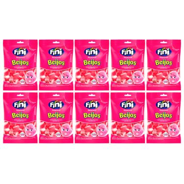 Imagem de Kit 10 Bala Fini Beijos Morango 90g