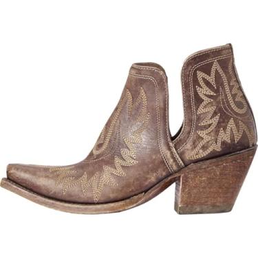 Imagem de Ariat Bota feminina Dixon bordada bico curto casual tornozelo salto médio 5-7,6 cm - marrom, Marrom envelhecido naturalmente, 36