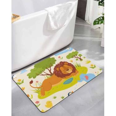 Imagem de Tapete de banho com desenho animado leão elefante animais tapete de banho diatomita, tapete de banho absorvente, antiderrapante, secagem rápida, tapetes de banheiro para chuveiro, banheira, pia