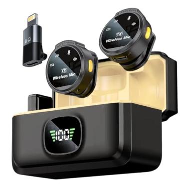 Imagem de Microfone de Lapela Profissional Sem Fio Duplo com Case Carregador, 2 Mini Microfones Sem Fio com Cancelamento de Ruído Inteligente, Compatível com Android e iPhone para Gravação de Vídeo
