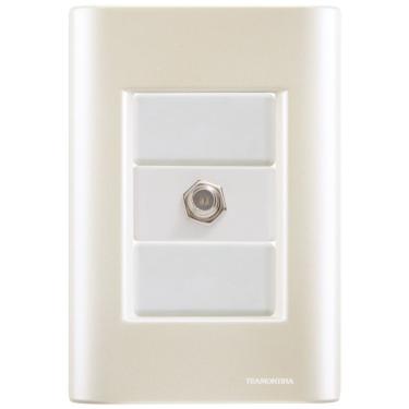 Imagem de Cj Tomada Conexão Tv Sat Coaxial Giz Pérola Tramontina Completo Pronto Tramontina